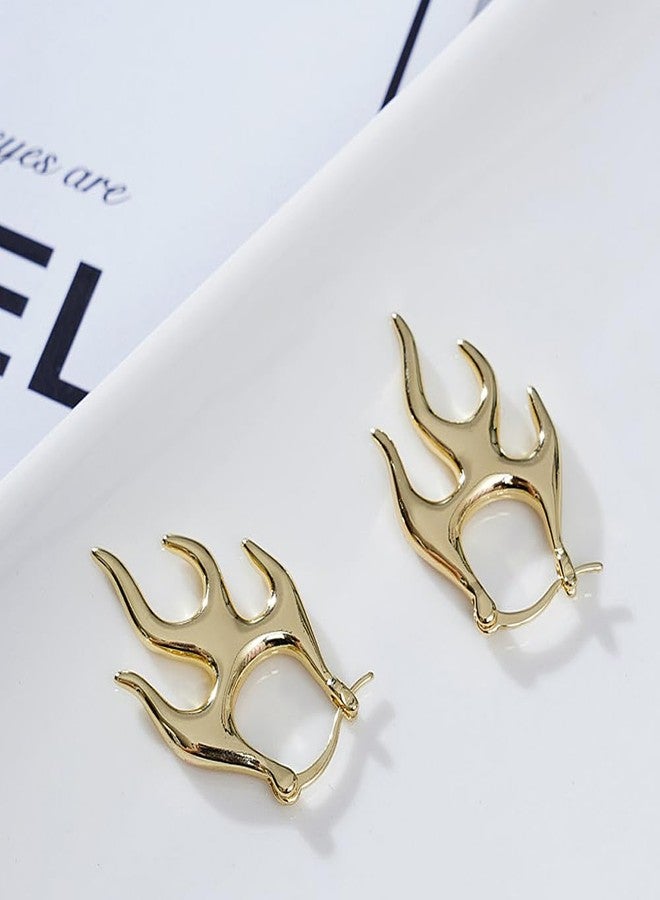 Uarein Dainty Gold Flame Hoop Earring Irregular Punk Fire Statement Earrings Trendy Minimalistic Halloween Earrings Jewelry Accessory Presents for Women Wife (Gold) - Image 5